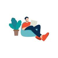 Flat people characters work at home, design illustration. vector