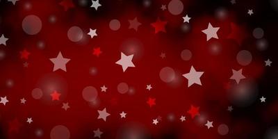 Dark Red vector background with circles, stars.