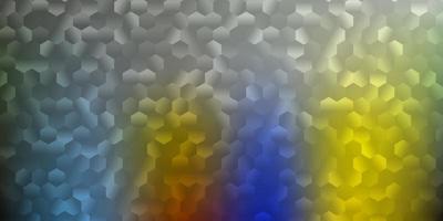 Telón de fondo de vector azul claro, amarillo con un lote de hexágonos.