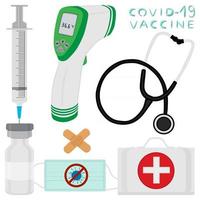 Illustration on theme medical syringe of drug for injection vaccine vector