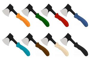 Illustration on theme big kit steel axes with wooden handle vector