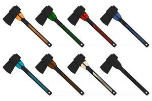 Illustration on theme big kit steel axes with wooden handle vector