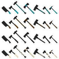 Illustration on theme big kit steel axes with wooden handle vector