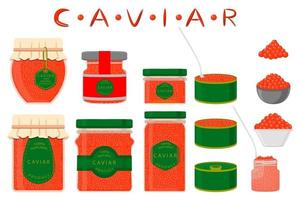 Ilustración sobre el tema del gran conjunto de varios tipos de caviar de pescado vector