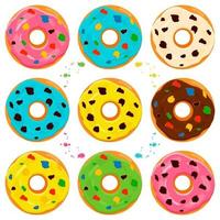 Illustration on theme big set different types sticky donuts vector