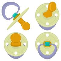 big colored set baby pacifiers, dummy with rubber nipple vector