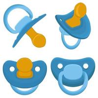big colored set baby pacifiers, dummy with rubber nipple vector