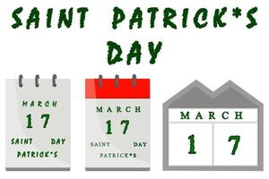 Irish holiday St Patrick day, big paper calender with date vector