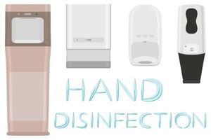 Set of different model sanitizer in soap dispenser for disinfection vector