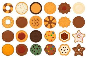 big set different biscuit, kit colorful pastry cookie vector