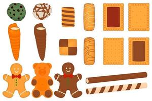 big set different biscuit, kit colorful pastry cookie vector