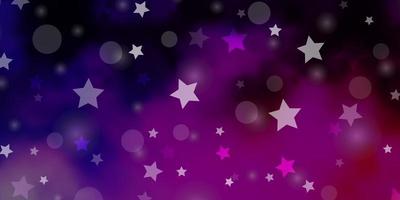 Dark Purple, Pink vector layout with circles, stars.