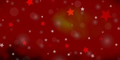 Dark Red, Yellow vector backdrop with circles, stars.