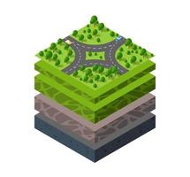 Geological and underground layers of soil under the isometric vector