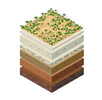 Geological and underground layers of soil under the isometric vector