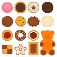 gran set de galletas diferentes, kit de galleta de pastelería colorida vector