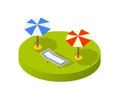 Isometric view of the sunny beach with umbrellas vector