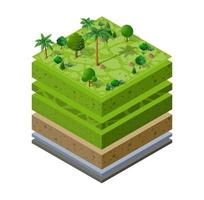 Geological and underground layers of soil under the isometric vector