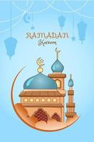 green dome brown mosque hand drawing vector