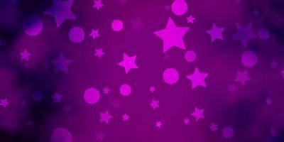 Dark Purple vector backdrop with circles, stars.