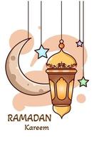 Moon and lantern decoration ramadan kareem icon cartoon illustration vector