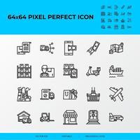 Set of logistics process and transportation vector line 64x64 pixel perfect icons