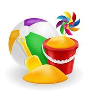 beach red bucket and yellow shovel childrens toy for sand stock vector illustration isolated on white background