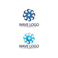 Aplicación de iconos de plantilla de logotipo y símbolos de playa de olas y agua azul vector