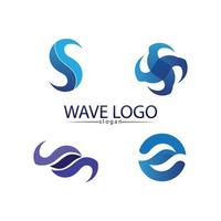 Aplicación de iconos de plantilla de logotipo y símbolos de playa de olas y agua azul vector