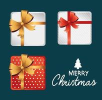 happy merry christmas lettering card with gifts boxes vector