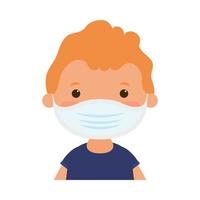 Boy kid cartoon with medical mask vector design