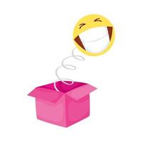 cara de emoji loco en caja sorpresa día de los tontos vector