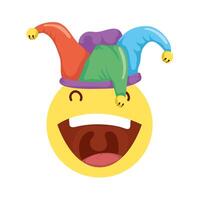 crazy emoji face with jester hat fools day icon vector