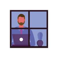 Man with laptop at window vector design