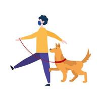 Man with medical mask and dog vector design