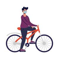 Hombre con máscara médica en diseño vectorial de bicicleta vector