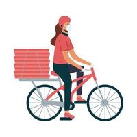 Delivery woman with mask bike and boxes vector design