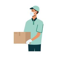 Delivery man with mask and box vector design