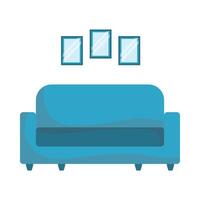 Isolated blue couch with frames vector design