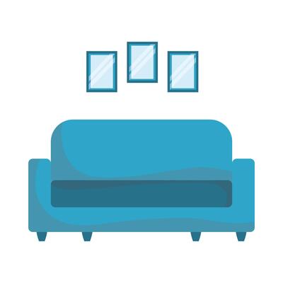 Isolated blue couch with frames vector design