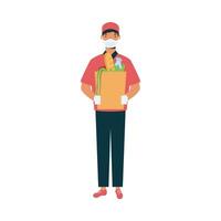 delivery man with mask and shopping bag vector design