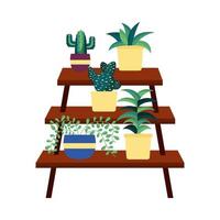 Plantas aisladas dentro de macetas en muebles de diseño vectorial vector