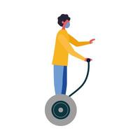 Hombre con máscara médica en diseño vectorial hoverboard vector