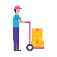 Isolated delivery man with boxes cart vector design