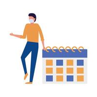 Man with medical mask and calendar vector design