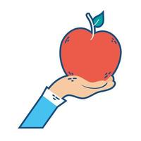 mano levantando manzana fruta fresca icono saludable vector