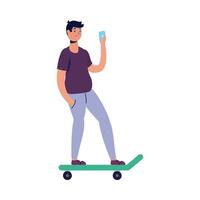 joven con smartphone en patineta vector