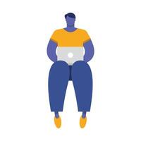 young man using laptop computer character vector