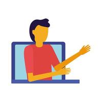 young man in desktop connecting technology character vector