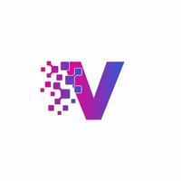 V Initial letter Digital Pixels Tech Logo Vector